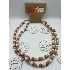 1x Pumpkins 6ft Garland Wooden Beads Halloween White Orange Beige Bs274